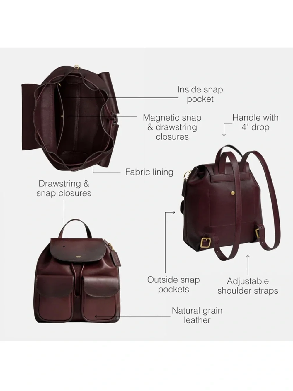 Coach Crosby Leather Backpack 28 - Picture 2 of 7